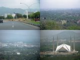 02 Islamabad Modern Buildings, Daman-e-Koh Panoramic View of Islamabad And Shah Faisal Mosque Islamabad, the capital of Pakistan, is located against the backdrop of Margalla Hills at the northern edge of Potohar Plateau. The word �Islamabad� is Persian for �inhabited by Islam�. In contrast to its twin city Rawalpindi, it is lush green, spacious and peaceful. We drove by some of modern buildings in Islamabad, went through a trek briefing at the ministry of Tourism, and then drove up to the 1100m low hill over looking Islamabad, known as Daman-e-Koh to get a panoramic hazy view of Islamabad, including the Shah Faisal Mosque.